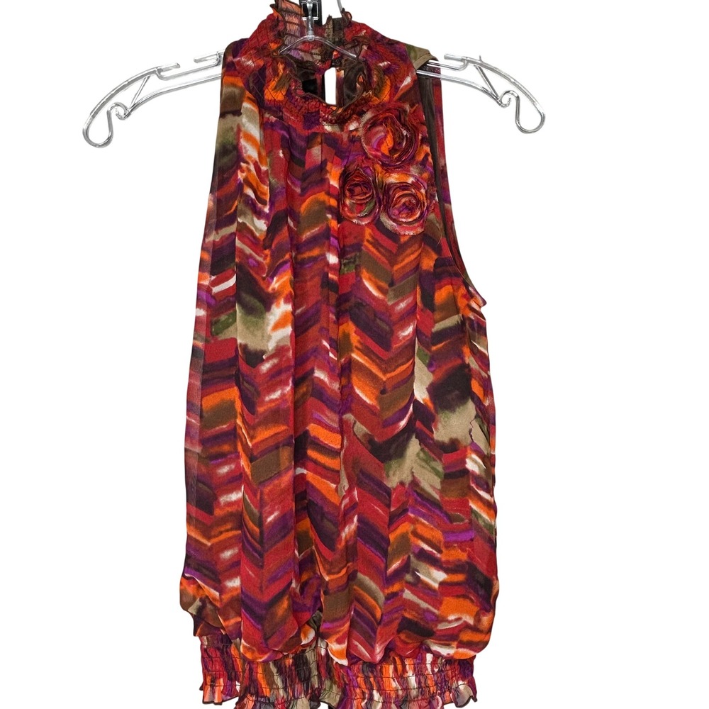 IZ Byer California Halter Blouse-Medium-dressy Top Sleeveless Multicolor Chevron